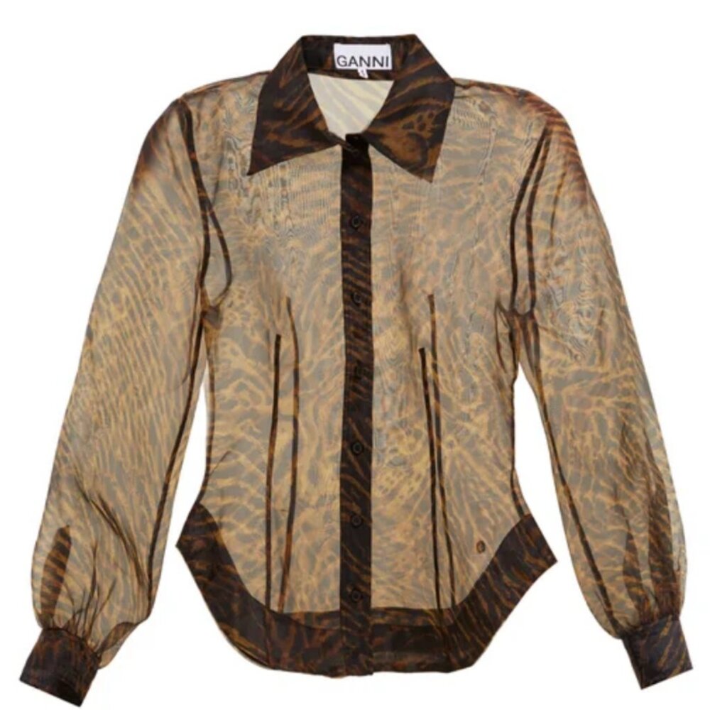 Ganni Sheer Organza Button Up in Tiger